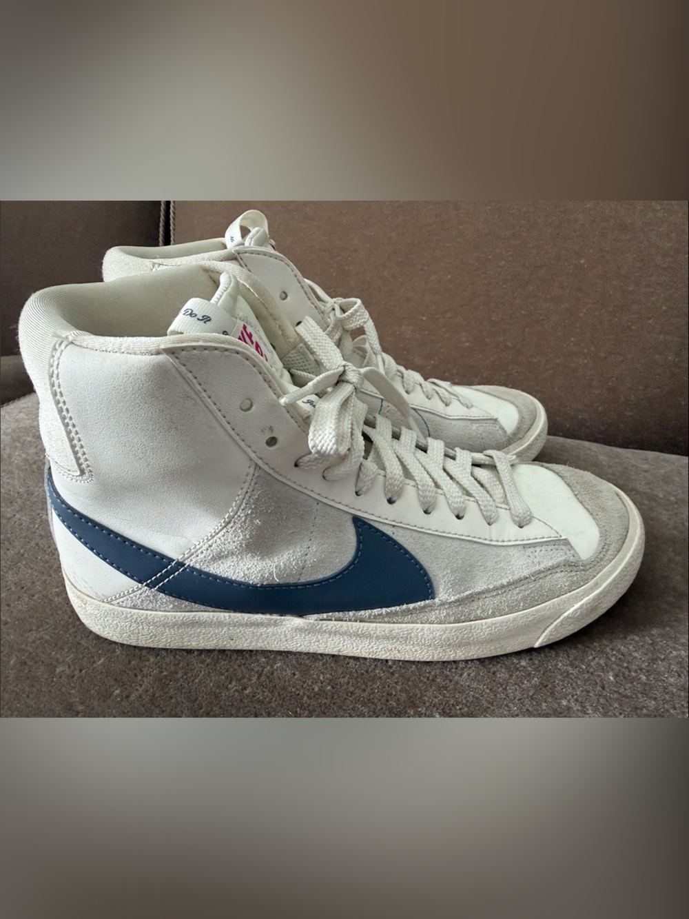 Nike Women’s White Sneakers with Navy Swoosh Mid-Top